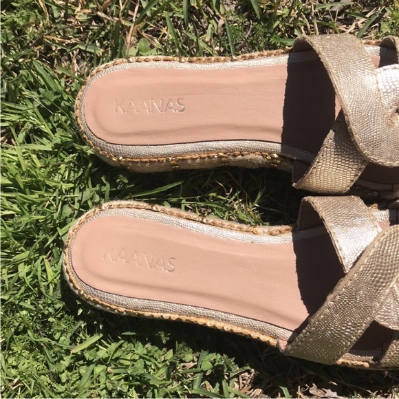 Anthropologie Kaanas Oia Infinity Flatform Espadrille Sandals in Gold Sz 7 - Picture 6 of 9